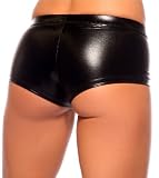 BLACK FAUX LIQUID LEATHER HOT PANTS CLUBBING MINI BOOTY SHORTS