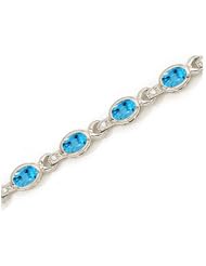 14K White Gold Oval Blue Topaz and Diamond Bracelet