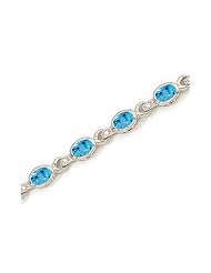 14K White Gold Oval Blue Topaz and Diamond Bracelet by Jewelry Mountain