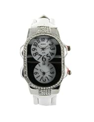 Geneva Platinum Dual-face Genuine Leather Watch Bracelet-White