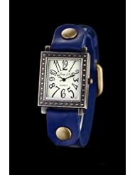 Youyoupifa Lady Dynamic Digital Vintage Alloy Dial Blue Leather Strap Quartz Watch