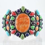 Kirk Smith Sterling Silver Cluster Bracelet with Spiny Oyster and Gaspeite, #10974