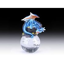 Blue Baby Dragon on Glass Ball Figurine