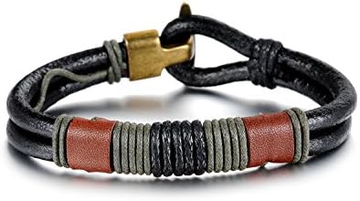 Geminis Fashion Jewelry Punk Style Hemp Rope Weave Men's Leather Cuff Bracelet(with Gift Box)