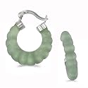 925 Sterling Silver Ladies Green Jade Rippled Hoop Earrings