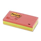 3M Post-it(R) Lined Notes, 3in. x 3in., Assorted Neon Colors, Pack Of 6