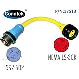 Conntek Marine Shore Pigtail Adapter Cord 50 Amp 125/250 Volt Shore Male Plug To 30 Amp 125 Volt Shore Female Connector