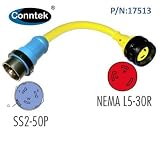 Conntek 17513 Marine Shore Pigtail 50 Amp 125/250 Volt Shore Male Plug To 30 Amp 125 Volt Shore Female Connector