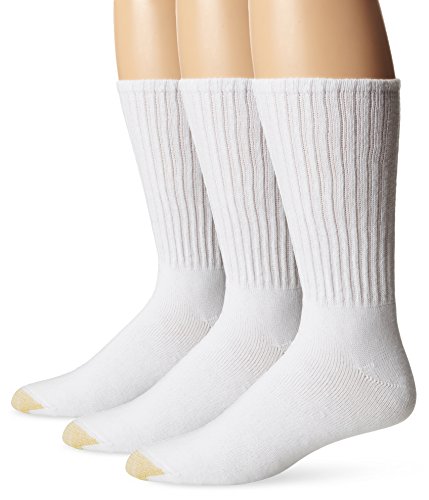 Gold Toe Men's 3 Pack Casual Crew Extended Sock, White, 13-15