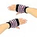 Knit Stripe Hand Warmer Fingerless Computer Gloves Pink with Black
