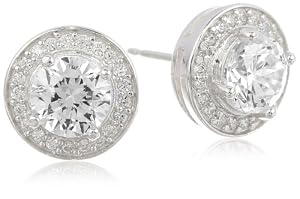 Sterling Silver Simulated Diamond Round Halo Stud Earrings