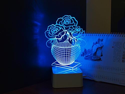 Hideeled 3d Optical Illusion Touch Control Table Lamp, Various Design to Choose, Blue Color Lighting (Rose)