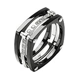 Solid Titanium with IP Black and CZ Stones Ring