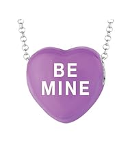 Sterling Silver 17mm Purple enamel Sweethearts BE MINE Heart Pendant