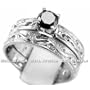 Fancy-Black Diamond Engagement Ring & Wedding Band Set 14k White Gold Antique Style