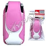 High Quality Pink White Vertical Stylish Carry Case Pouch With Magnetic closing flap For Nokia 3555 / Sanyo PRO-200 / Motion BlackBerry Pearl 8100
