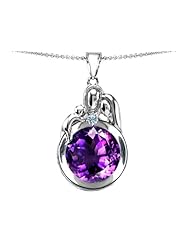 Original Star K (tm) Loving Mother And Father With Child Family Pendant With Round 10mm Simulated Amethyst in .925 Sterling Silver