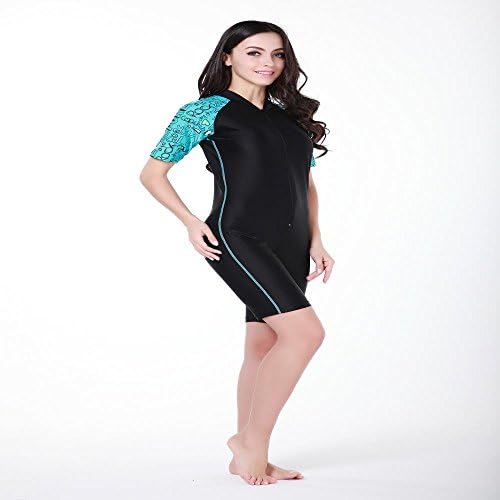 SBART UPF50+ Snorkel Scuba Diving Shorty Priting Swimming Wetsuits Lycra Dive Skins Rashguard (Women Black with Blue Printing, XL)