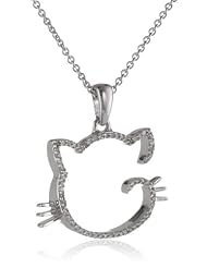 Sterling Silver Diamond Cat Pendant Necklace (1/6 cttw, I-J Color, I2-I3 Clarity), 18"
