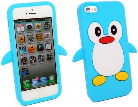 Kit Me Out US Silicon Skin for Apple iPhone 5 / 5S - Light Blue / White Cute Penguin Design