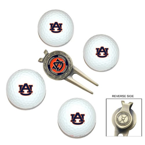 Auburn Tigers Pack Of 4 Golf Balls And Divet Tool Gift Set From Team Golf