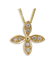 14k Yellow Gold Clover 4 Leaf Diamond Pendant Necklace - 0.10 carat