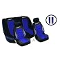 A Set of Low Back Type X Racing Style Front Bucket Seat Covers, Bench Seat Cover, Steering Wheel Cover and Shoulder Strap Cover - Blue