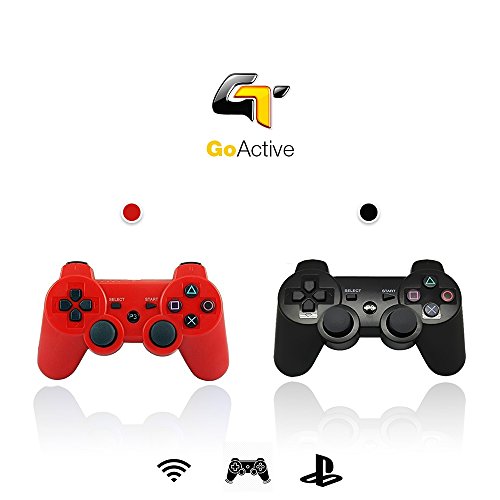 Wireless Bluetooth Controllers for PlayStation 3 PS3 Double Shock Bluetooth Wireless Remote Game Controller Gamepad Dualshock Playstation III PS3 2 pcs (Red and Black) by GoActive®