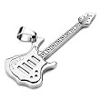 Mens Silver Stainless Steel Punk Guitar Pendant Necklace