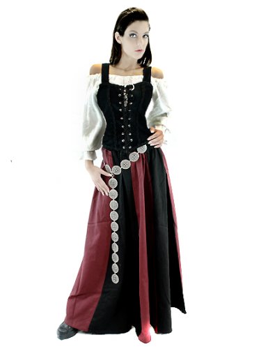 MITTELALTER MARKETENDERIN GEWAND KLEID 3 TEILIG S/M Schwarz-Rot 7091
