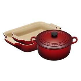 Le Creuset Cast Iron and Stoneware Gift Set, 3 Piece, Cerise