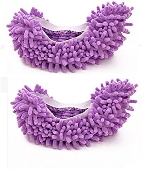 Mop Shoes Mop Slippers Foot Socks 1 Pair Multifunctional Chenille Fibre Washable House Floor Cleaning Dust,Purple