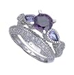 Sterling Silver Engagement 2 Set Ring with Amethyst CZ - Size: 6-9