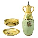 Clay Art Rustic Vines Oil Bottle With 4 Dipping Dishes (5pc Set)