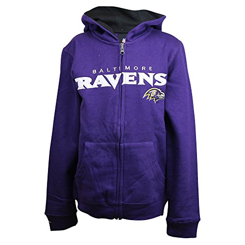 Youth NFL Team Logo Full Zip Lightweight Hoodie (Baltimore Ravens, Medium 10/12)
