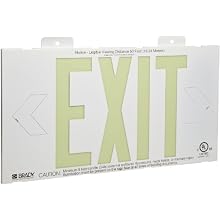 Brady 80753B Bradyglo 8" Height, 15" Width, B-355 Photoluminescent, White Color High Performance Photoluminescent Exit Sign