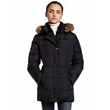 AK Anne Klein Women's Short Quilted Down Jacket With Faux Fur Hood,Black,Large