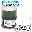 Ritek Ridata Pro Series White Inkjet Hub Printable 52X CD-R Media 100 Pack in Cake Box