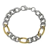 Mens Stainless Steel Figaro Bracelet with Gold Plating, 8.5