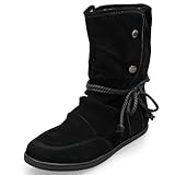 MQ23 Damen flache Halbshaft-Stiefeletten mit Druckknöpfen am Schaft MQ1287 Black Gr. 41
