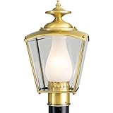 Progress Lighting P5448-10 Post Lantern with Clear Beveled Glass Panels Frosted Glass Chimney, Polished Brass