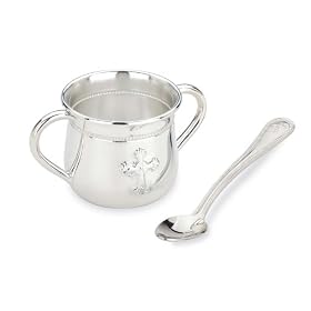 Reed and Barton Abbey Silverplated Two Handle Baby Cup and Infant Feeding Spoon Set