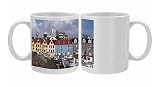 Colourful boats and picturesque gabled buildings along the quayside in Photo Mugs