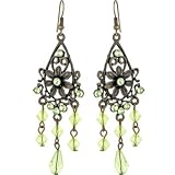 Antiqued Light Green STYLIZED FLOWER Chandelier Earrings