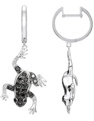 14K White Gold 0.68ct Frog Micropave Black & White Diamond Dangle Earrings