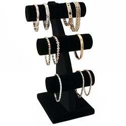 Black Velvet 3 Tier T-Bar Bracelet Jewelry Display 11"