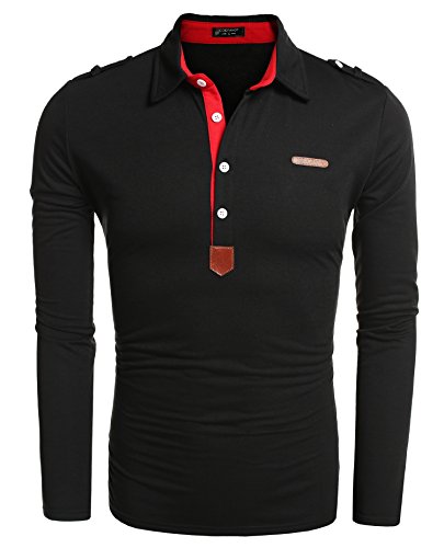 Coofandy Men's Casual Solid Long Sleeve Polo Shirt