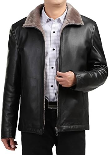 Xinyian Men's Real Sheepskin Zipper Long Sleeve Coat Wool Liner Jacket Black 2XL