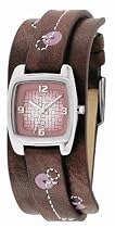 Fossil JR9512 Stailess Steel Ladies Brown Leather Pink Detailed Cuff Watch