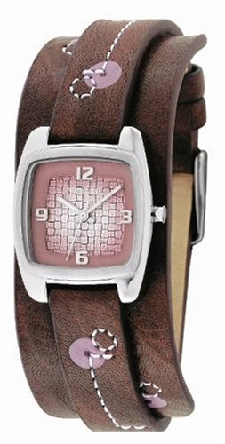 Fossil JR9512 Stailess Steel Ladies Brown Leather Pink Detailed Cuff Watch